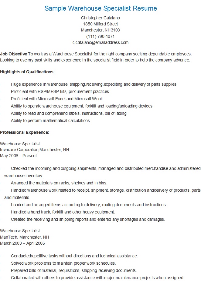 Resume for technology specialist